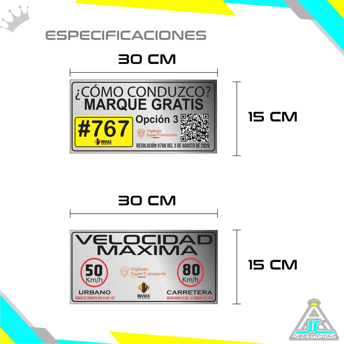 Avisos Reglamentarios Vinilo Reflectivo Velocidad Máxima + Cómo Conduzco Juego X2 30x15cm